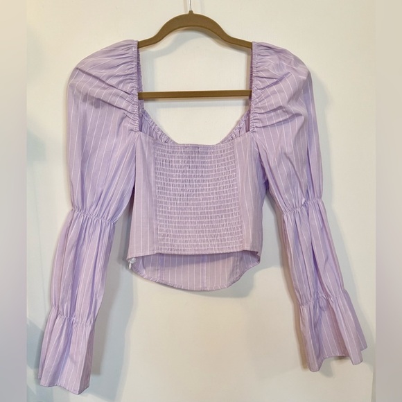 Freshman Lilac Purple Cropped Coquette Summer Long Sleeve Top- Size M - Picture 3 of 5